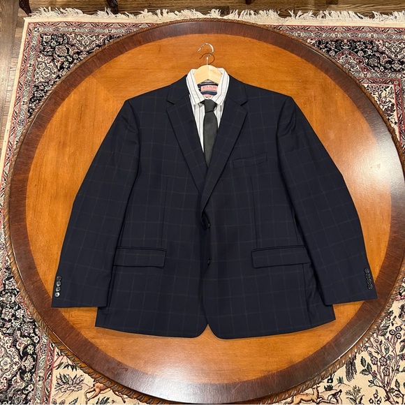 Lauren Ralph Lauren Wool Blend 2-Piece Suit Navy Blue Windowpane Plaid 50R 40x30 - Picture 2 of 16